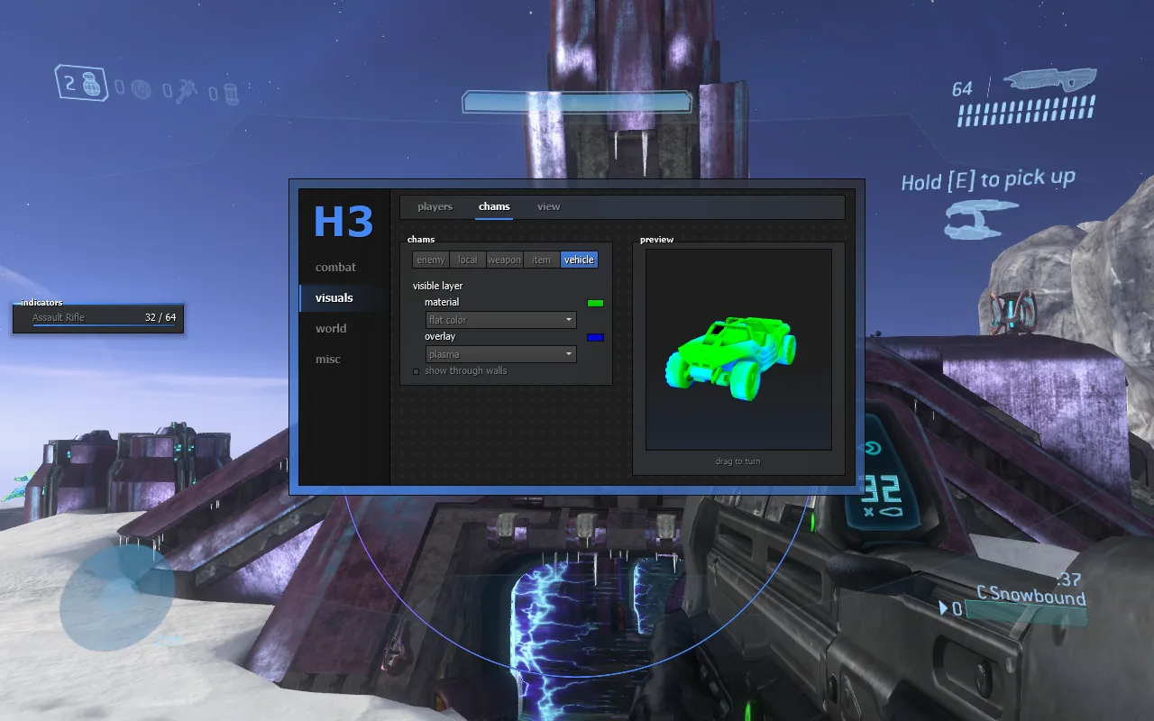 Vehicle chams, green, in a live Halo 3 match