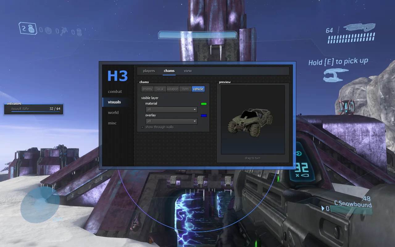 Vehicle chams, natural, in a live Halo 3 match