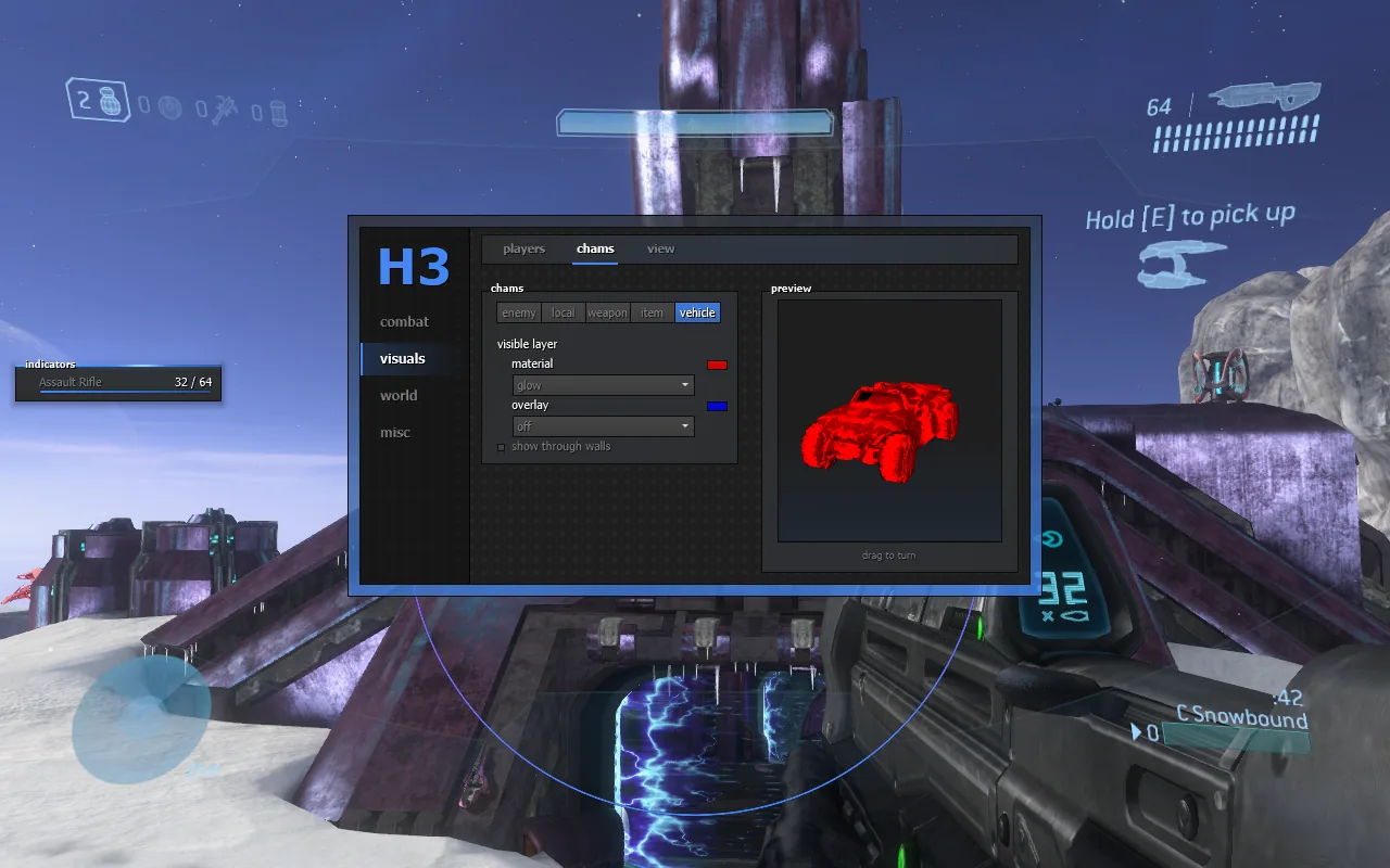Vehicle chams, red glow, in a live Halo 3 match